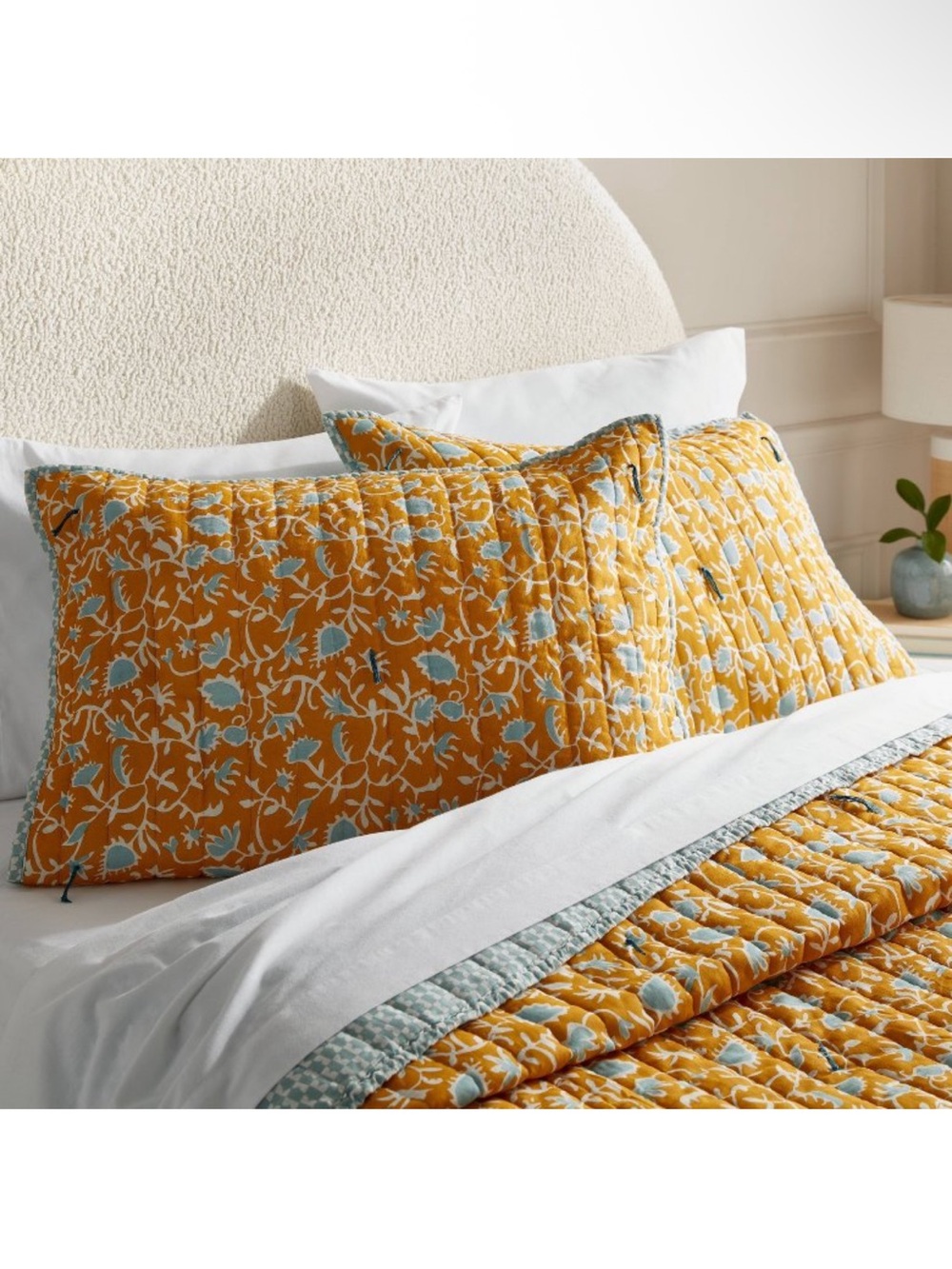 Boho Earthy Vines Quilt Shams Mustard Yellow/Teal Blue {Set of 2}- Threshold